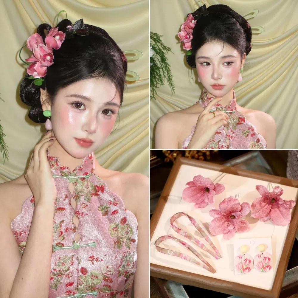 French Style Bridal Headdress Floral Hair Jewelry Set Romantic Wedding Headwear  Hair Accessories