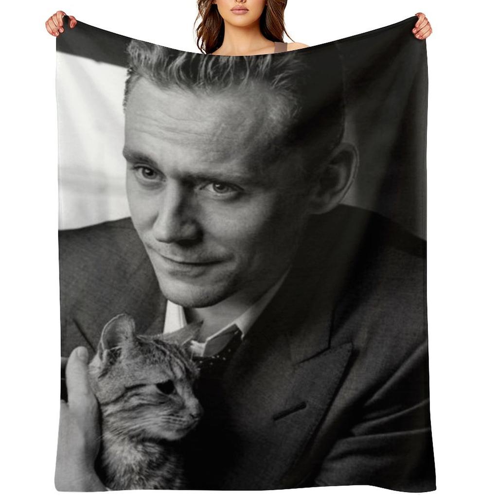 Tom with cat Throw Blanket Travel Flannel Fabric Cute wednesday Blankets