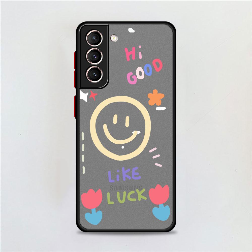 Smiley Face Stripes Matte Case For Samsung Galaxy S22 S20 S21 FE S10 S9 Plus S8 Capa Note 20 Ultra 10 Lite Phone Fundas