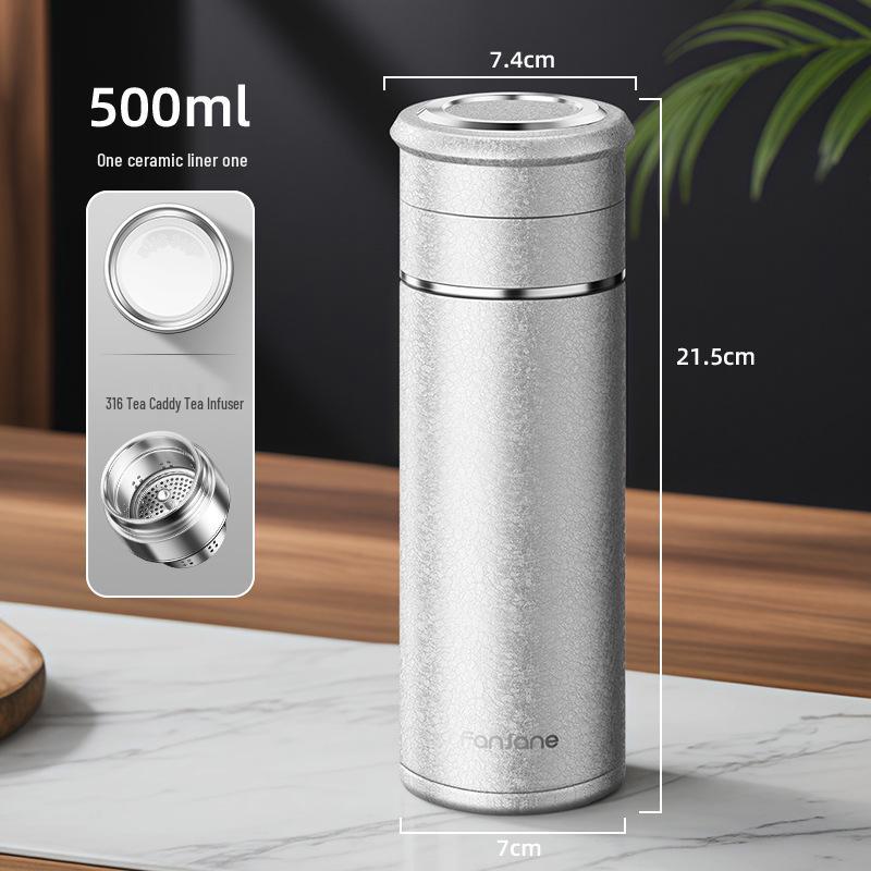 Stainless Steel Thermal Cup with Tea Separator and Portable Lanyard for Men