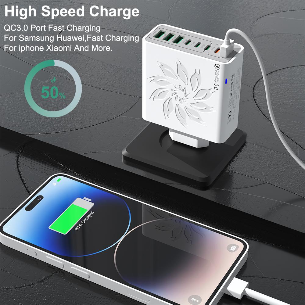 65W USB Charger PD Type C Fast Charging Phone Charger Adapter for IPhone Samsung Xiaomi 8 Ports EU/US/KR Plug Quick Wall Charger