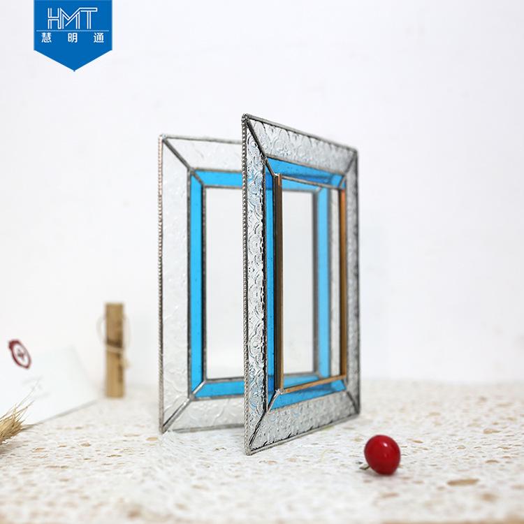 European Retro Glass Photo Frame: Colored Glass Plant Specimen Clip & Desktop Picture Display Stand.