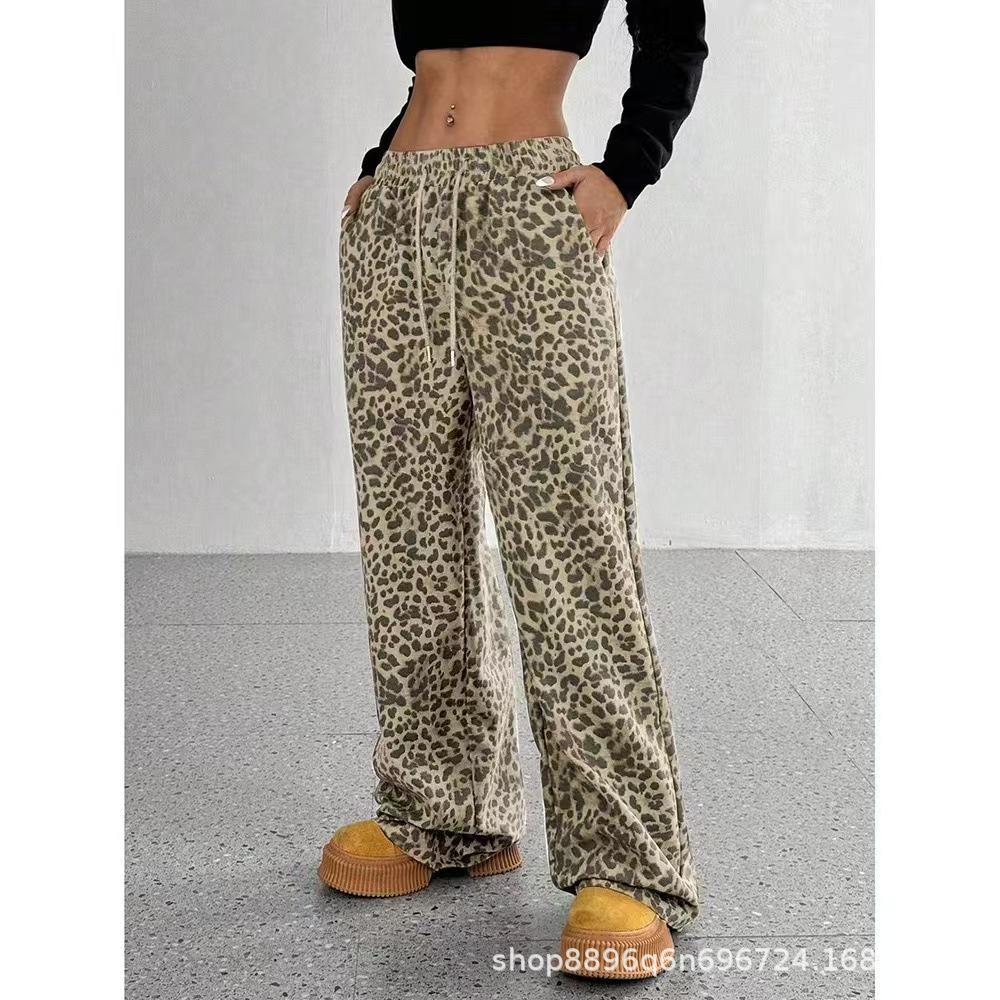 Women s High Waist Leopard Print Wide Leg Pants - Loose, Slimming, Floor-Length, Casual XXL