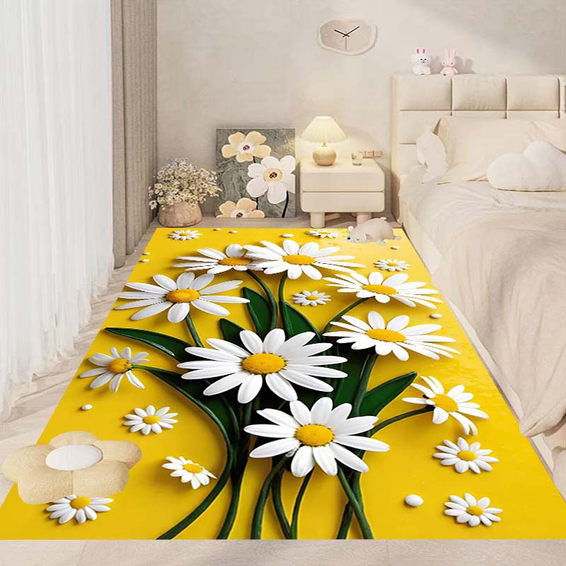 This New, Fresh Daisy Print Rug Is Suitable for Decorating Bedrooms, Living Rooms, Kitchens, Gardens, Balconies, and Sunrooms.