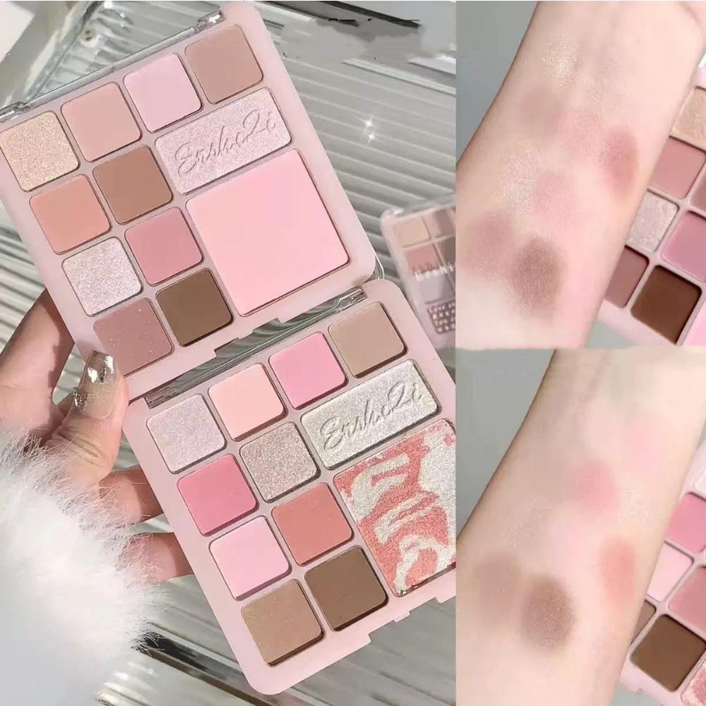 Palette d'ombres à paupières 12 couleurs Blush facial Highlighter Illuminateur Longue tenue Brillance Paillettes Mat Maquillage pour les yeux Cosmétique