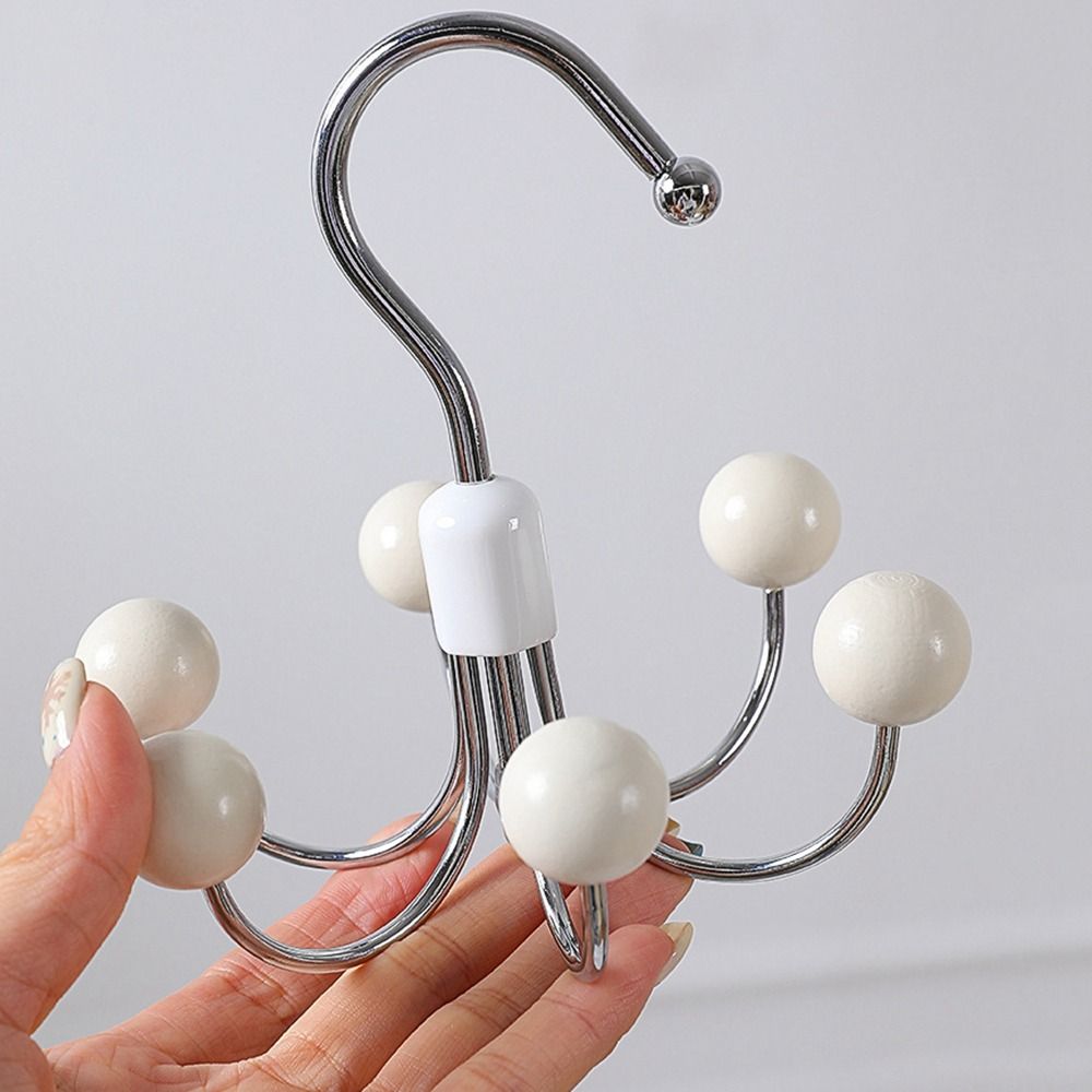 Creative Iron Wooden Ball Swivel Hook Rotatable Hanging Six-claw Hook Black Clothes Hangers Home