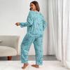 Frühling Herbst Übergröße 5XL Damen Blumenmuster Pyjama Set Zweiteilige Nachtwäsche Loungewear Kurzarm Oberteil und Hose Pyjama Damen Pijama Homewear