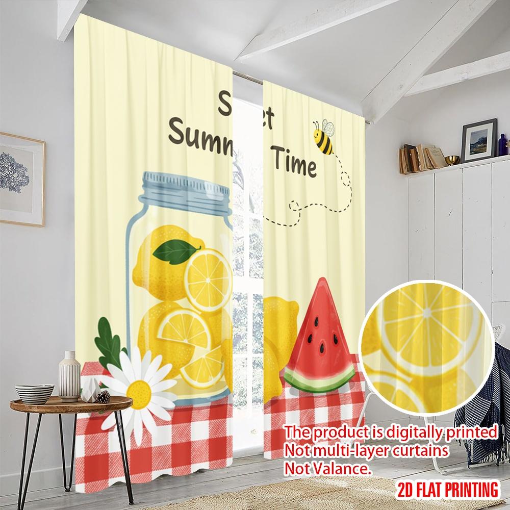 2pcs 2D Flat Printing Window Drapes Sweet Summer Time Lemonade 100% Polyester Without Electricity Seasonal Party & Holiday Decor