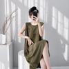 Mu Zhensi's neue Pyjamas mit Brustpolstern für Damenanzüge, Sommer-Hanfgarn, ärmellos, einfarbig, hochwertige Loungewear für draußen