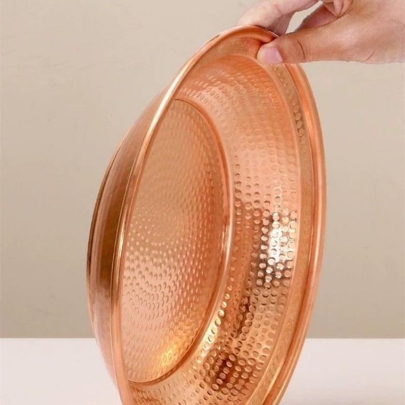 Pure Copper Hammer Tribute Plate, Buddhist Fruit Saucer, Brass, Auspicious Luster, Tibetan Plate, Home's Gift, 25cm, 1Pcs