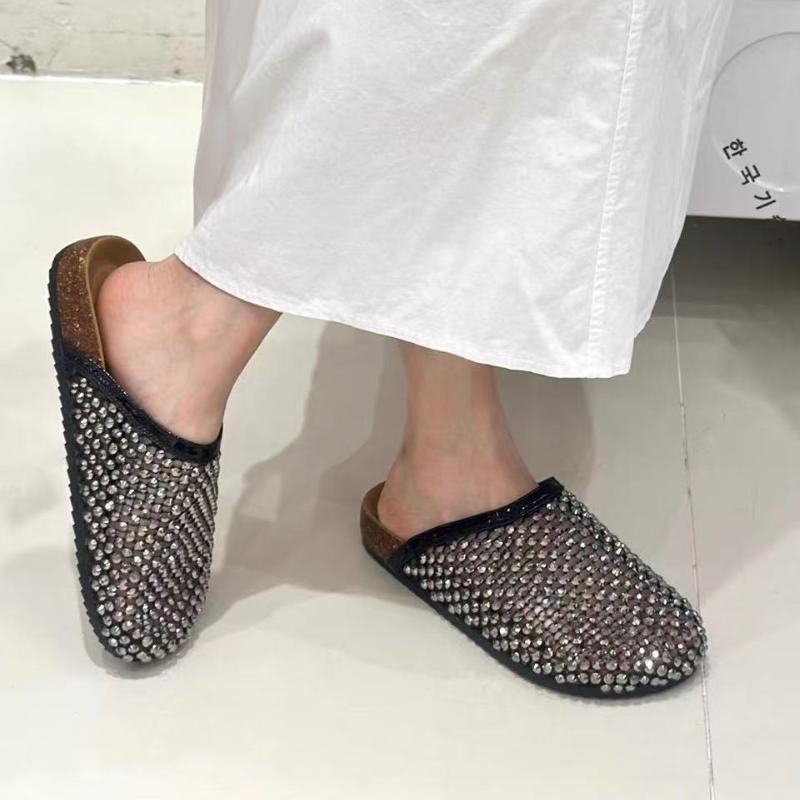 

Fashion Crystal Women Flats Slippers Casual Fad Mules Shoes Luxury Women s Sandals 2025 Slingback Beach Flip Flops New Mujer Sandalias 35 чёрный