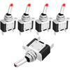 5PCS 12V LED Toggle Switch, Waterproof 3 Pin SPST 20A ON/Off Red Lighted Rocker Toggle Switch, for Auto Car Marine RV Vehicles Truck Boat Dash