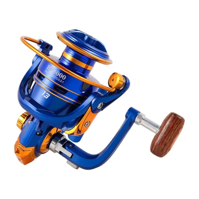 2024  Newest Fishing Reel 5.2:1 High Speed Ratio Metal Spool Spinning Reel 2000-7000 Gear Ratio Long Casting Solid Wood Sea Fishing Rod