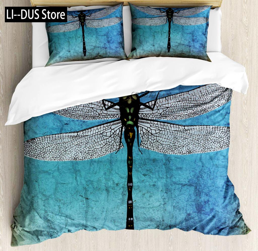 Comforter Colorful Dragonfly Wing Queen Size Bedding Set For Kids Teens Adult Comforter Decoration 3 Pcs Bed Set