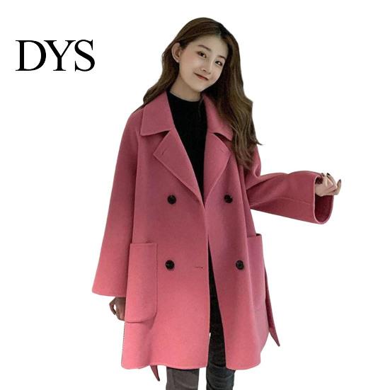 Casual Women Outerwear Fall Winter Woolen Jacket Thick Loose Turn-down Collar OL Commuting Long Coat Double-breasted Mid Length Korean Style Overcoat