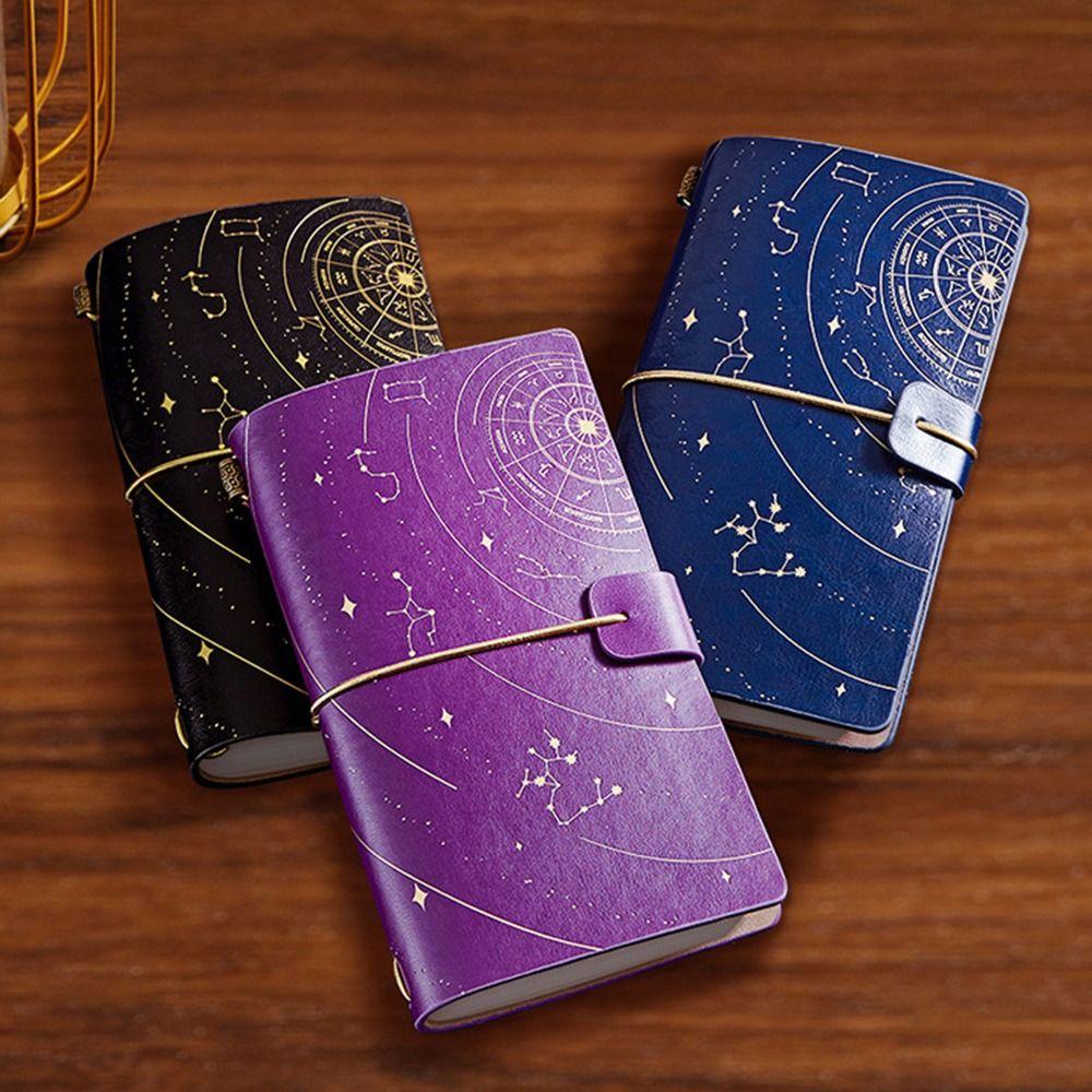 192 Page Gold Stamping Notebook Leather Cover Diary Handbooks Starry Sky Notebook Gift