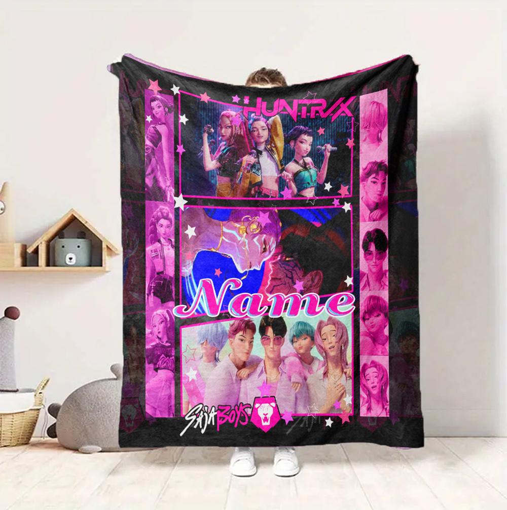 Custom Name K-Pop Hunters Flannel Blanket Throw Blanket Soft Warm Sofa Bed Home Decor Unique Gift