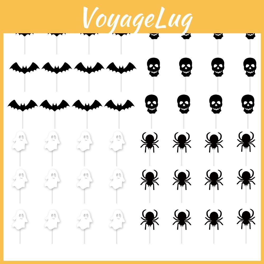 Cake Party Halloween Flags Set With Paper Bat Spider Figures Festive Decoration