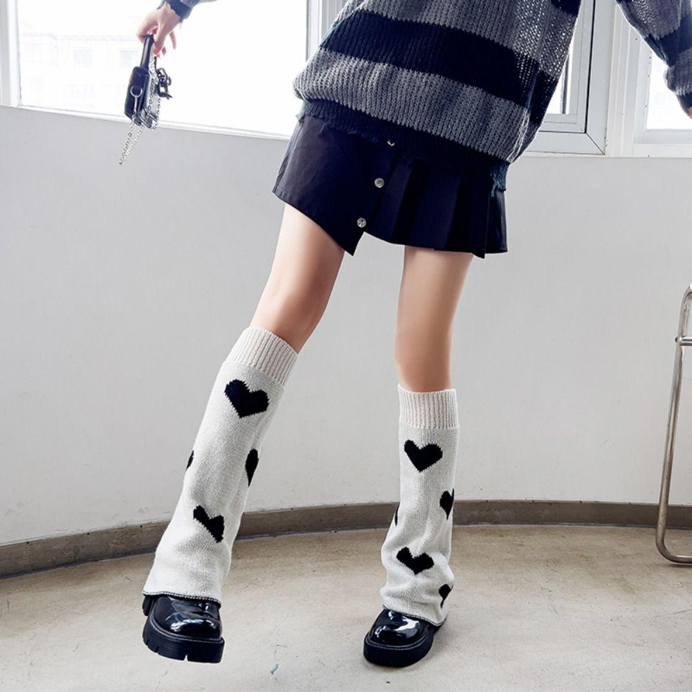 Gothic Cross Knitted Socks Star Pattern Leg Cover Socks Long Socks Boot Cuffs Kawaii Style