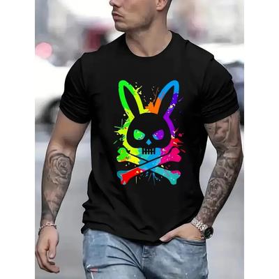 Evropské velikosti Pánské Y2K Retro Grafické Tričko - Potisk Lebky Králíka Neon Streetwear Tričko, Odvádějící Vlhkost Celoroční Pohodlí, Lze Prát v Pračce