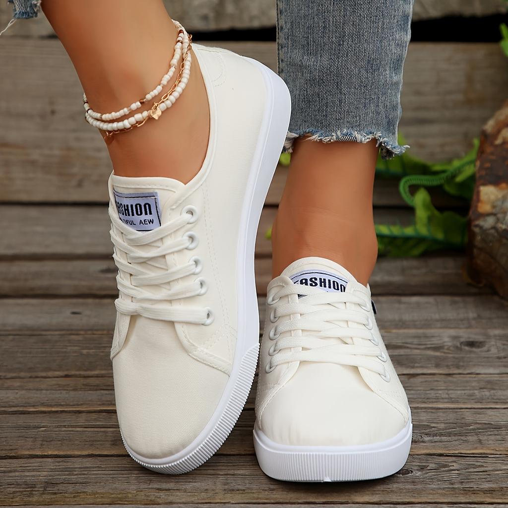 Women's Casual Canvas Sneakers Lightweight Lace-Up Low Tops Shoes for Spring Fall Breathable Black & White Sneakers