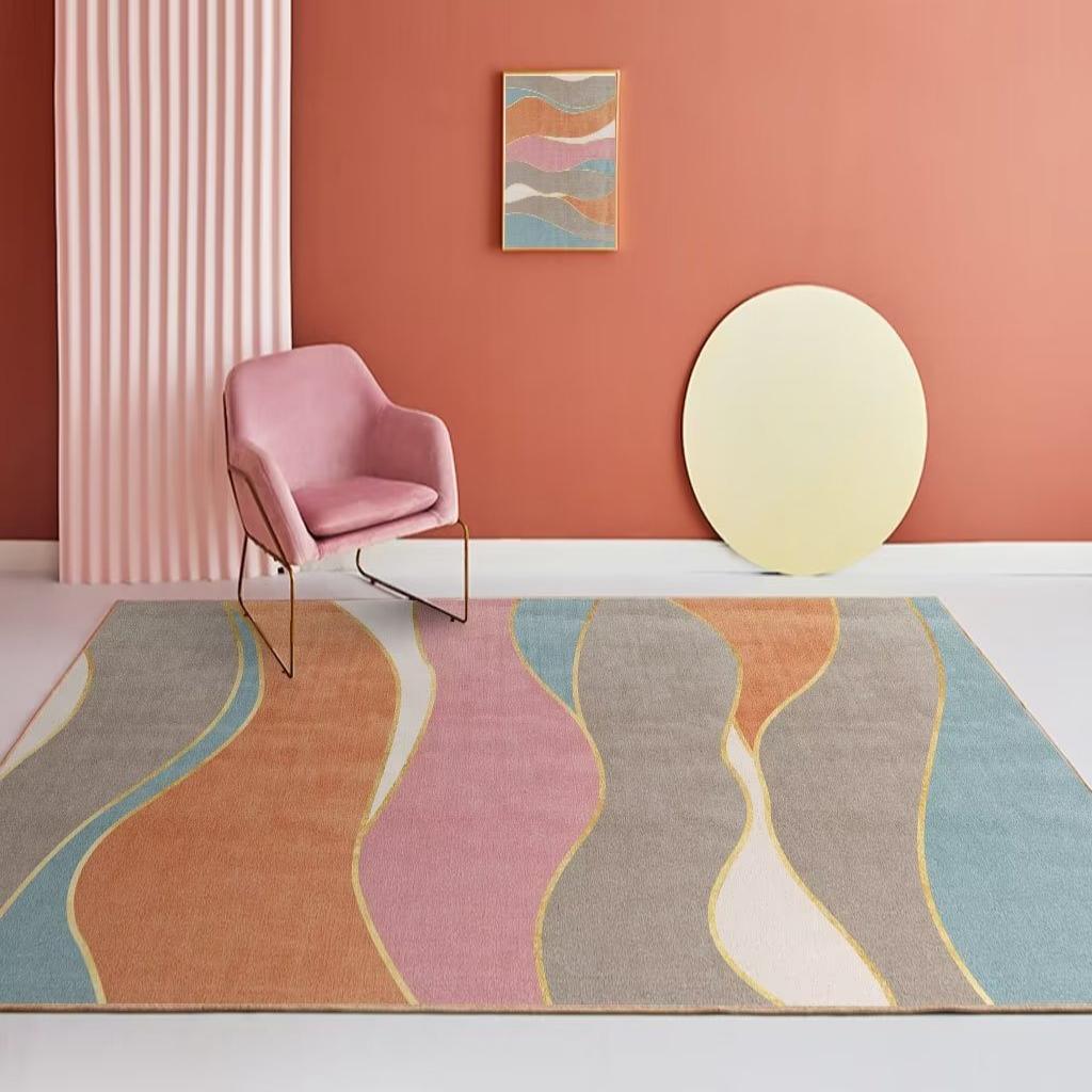 Modern Minimalist Carpets for Living Room Light Luxury Geometric Pink Floor Mat Fluffy Soft Coffee Table Bedroom Rug Non-slip