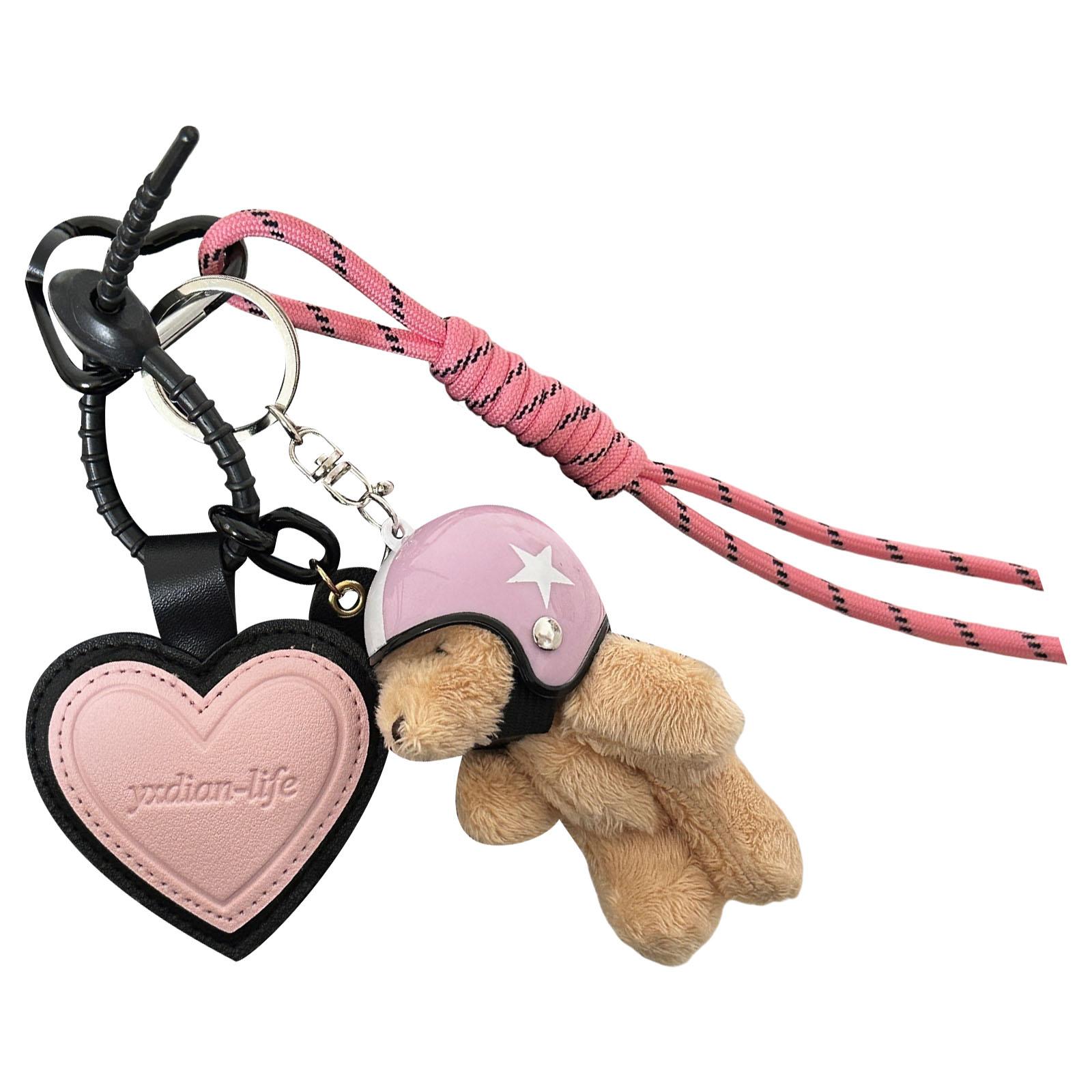 

Heart Keyring Phone Keychain Creative Car Key Chain Helmet Bear Keyrings Hanging Ornaments Bag Charm for Woman розовый