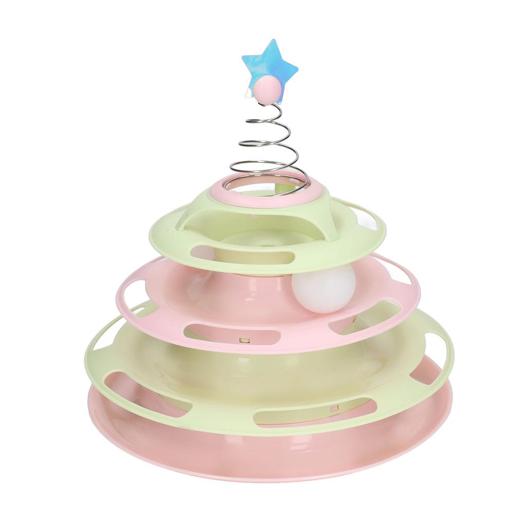 Cat Turntable Toy Relieve Boredom Interactive 4 Level Turntable Cat Toy Balls with Spring Star for