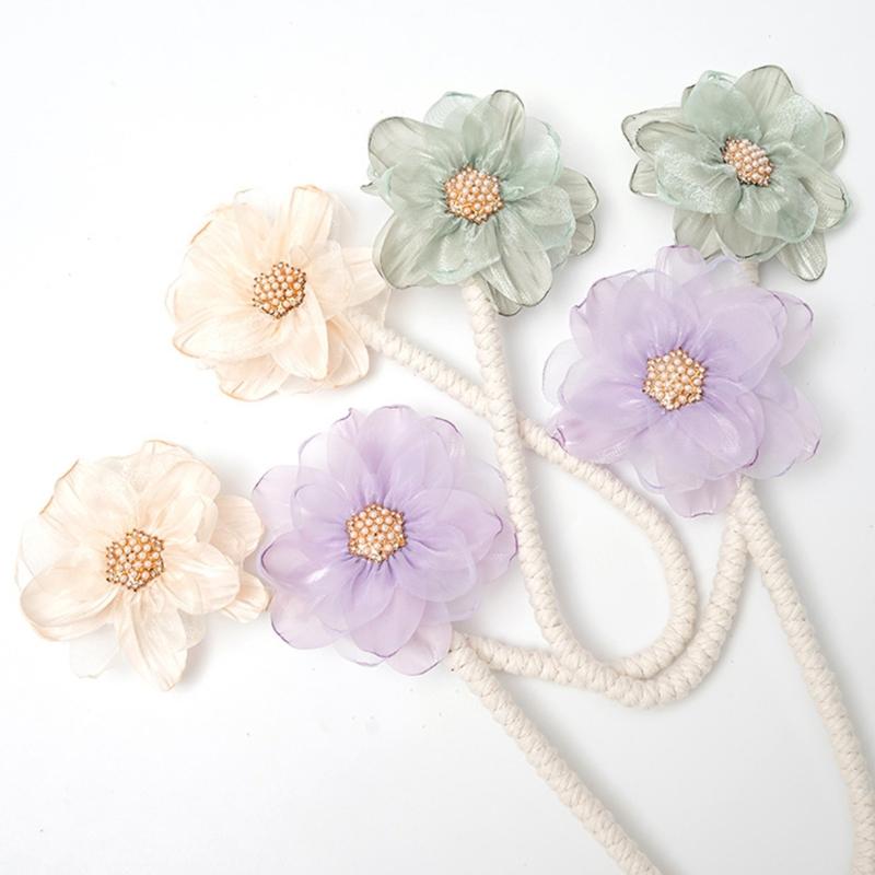2Pcs Handmade Flower Curtain Tieback Elegant Decorative Clip Window Drapery Holdback Buckles Tie for Living Room Bedroom