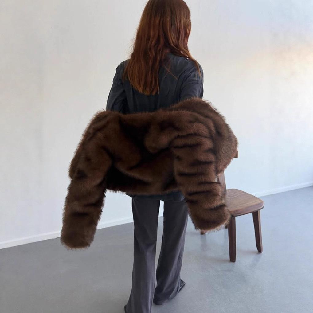Mink hair imitation fur coat crescent collar short women's top European and American style Internet celebrity environmental protection fur