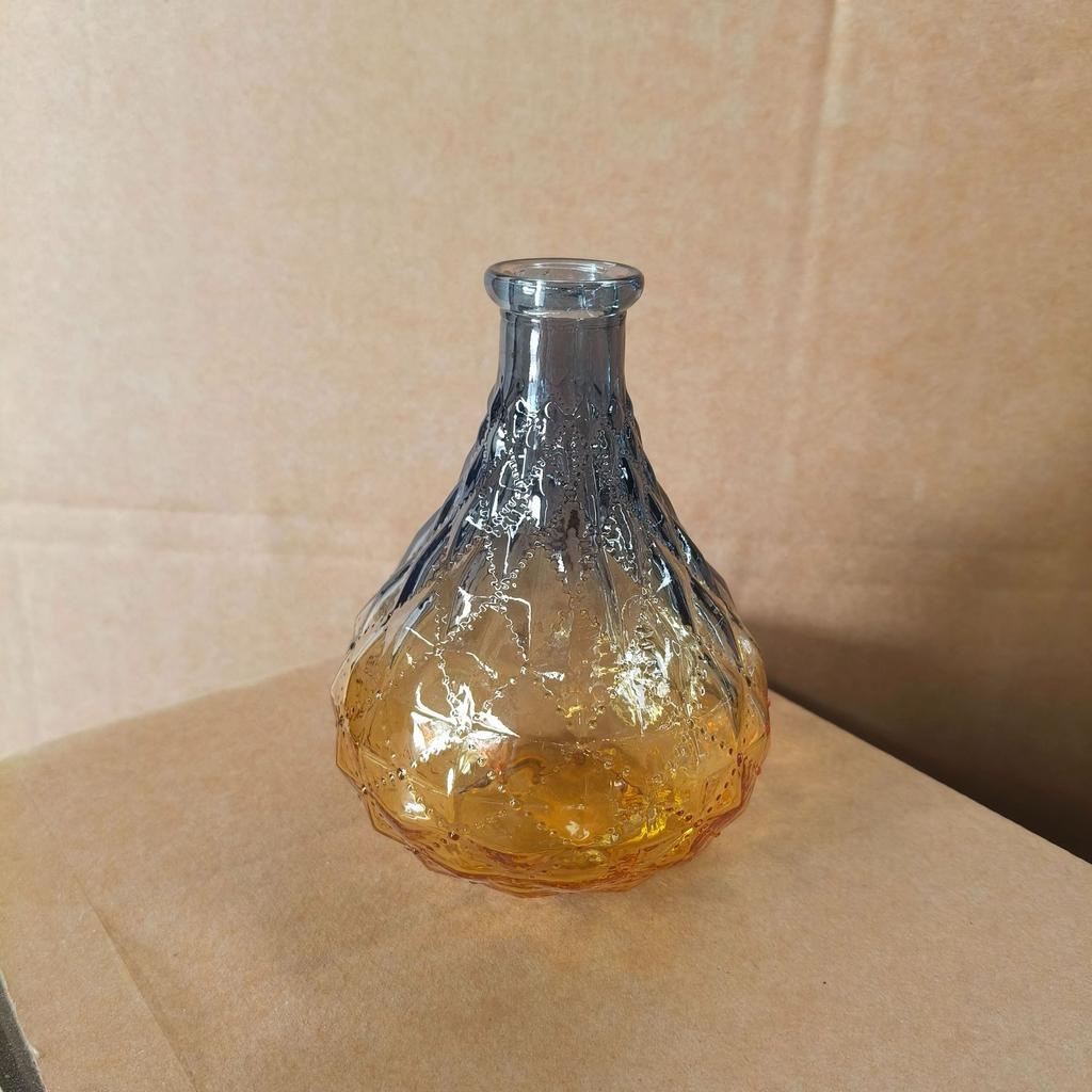European Rhombus Glass Small Vase Home Decoration Wedding Decoration Relief Glass Small Vase Tabletop Ornament