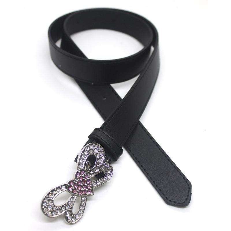 Shinning Rhinestone Waist Belts with Heart&Butterfly Buckle for Rock Fan Adjust Belt for Teens Female Jeans Skirt
