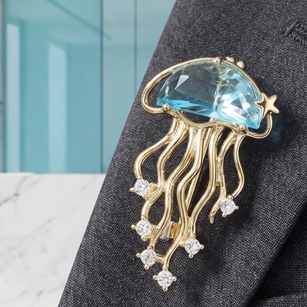 Rhinestone Jellyfish Crystal Lapel Pins Zinc Zinc Alloy Jewelry Accessories Beach Style Badge Pin Gifts