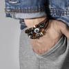 Bohemian Multilayer Braided Leather Bracelet with Eye Beads, Adjustable Couple Wristband