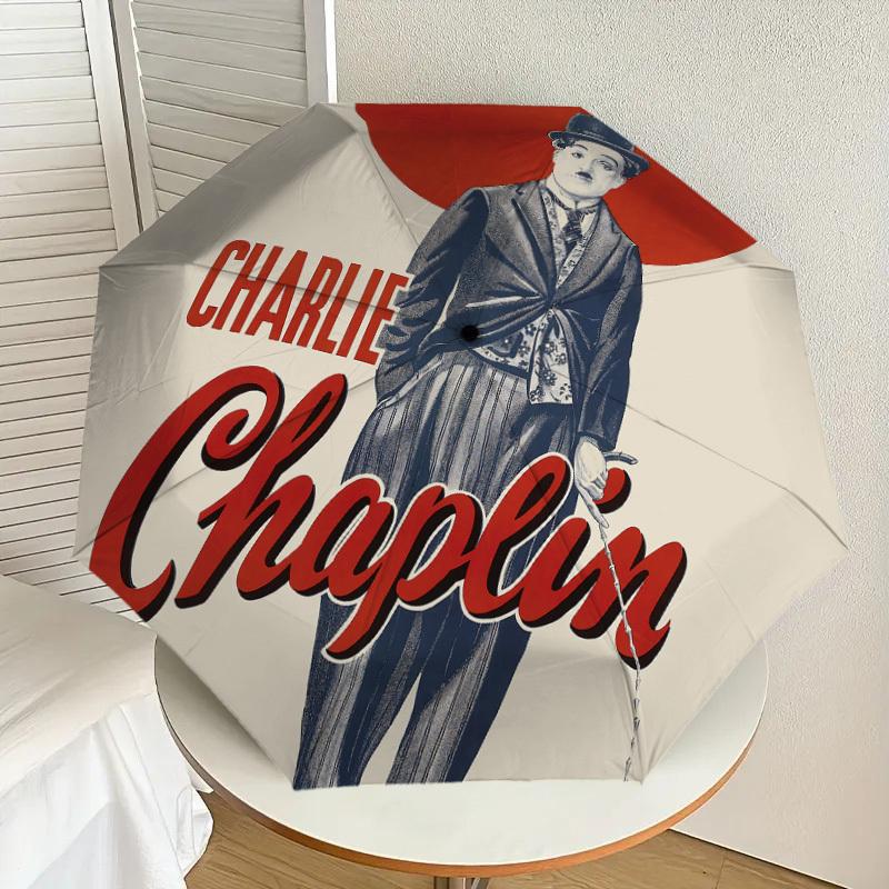 1pc Charlie Chaplin Automatic Folding Umbrella, Portable Collapsible Design, Casual Outdoor Accessory L1127078