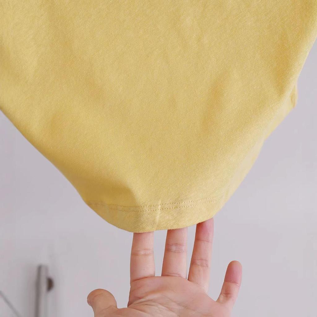 Women's Slim Fit Round Neck Short-Sleeve T-Shirt in Creamy Goose Yellow with Soft Bamboo Linen Cotton Blend