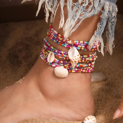 3pcs/set Bohemia Shell Conch Anklet for Women Girls Multi-layer Handmade Beaded Ankle Bracelet Summer Beach Jewelry Gift