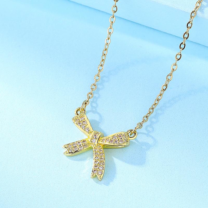 Sterling silver bow necklace girls light luxury design sense collarbone chain neck chain accessories temperament versatile