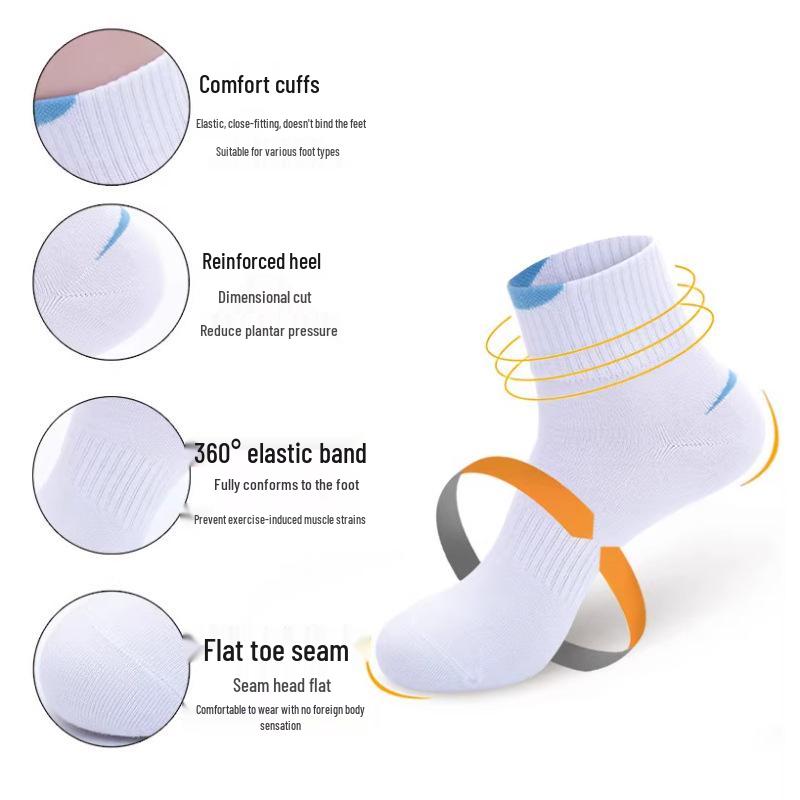 Sweat-Absorbent Mid-Calf Cotton Socks - Men's Casual Sports, Badminton & Running - Spring/Autumn Style, Odor-Resistant for Teens & Students