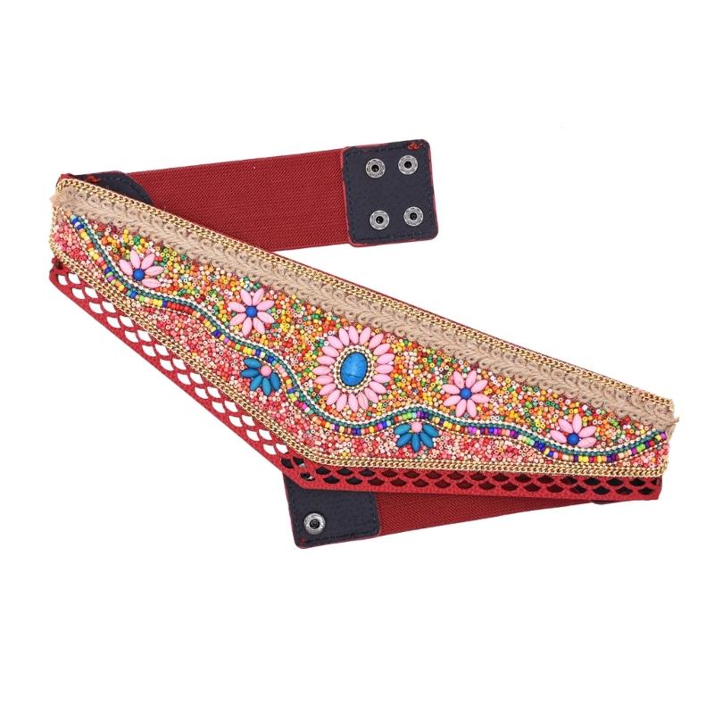 Bohemian Multicolored Beaded Belt Handwoven Adjustable Waistband For Women Ethnic Style Festival Accessory