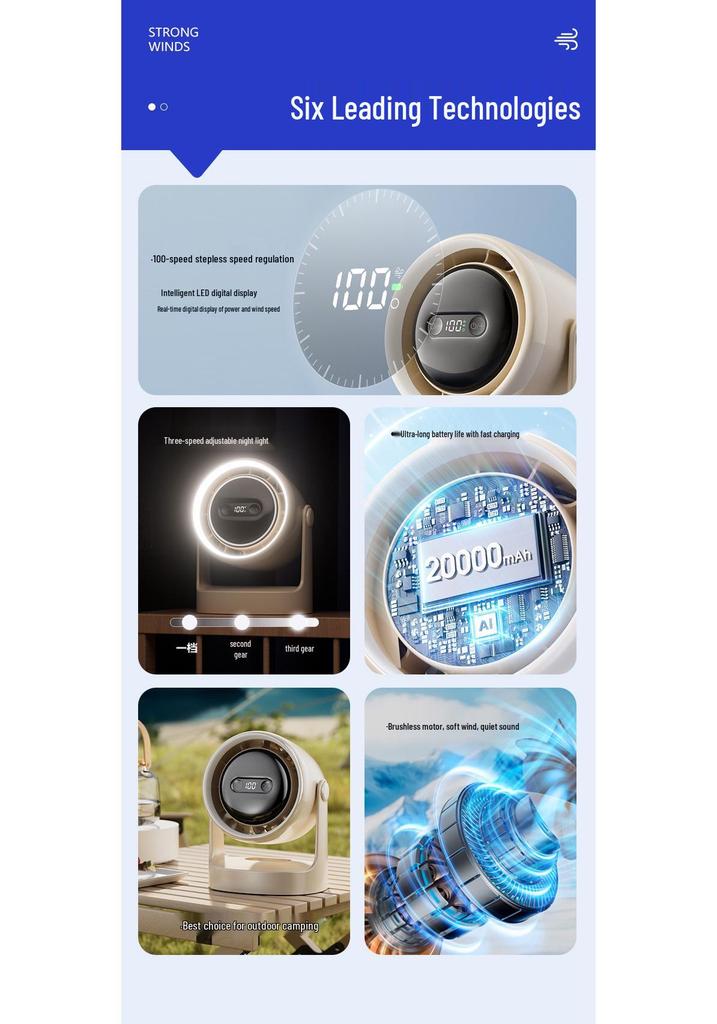 USB Desktop Mini Fan with Night Light & Long Battery Life - Ideal for Students & Outdoor Use