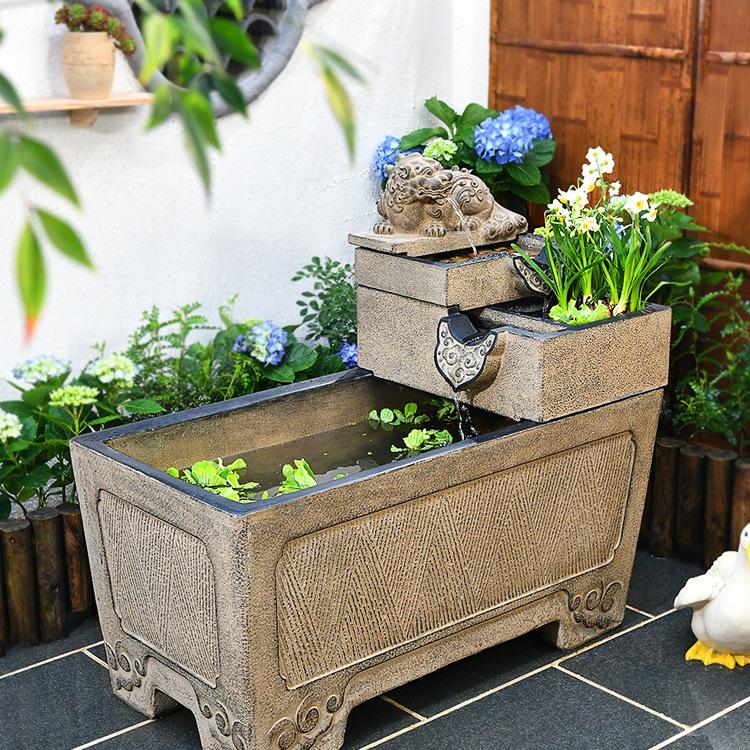 Ancient Method Resin Fish Pond: Floor-Standing Outdoor Water Ornament for Courtyard Landscaping.
