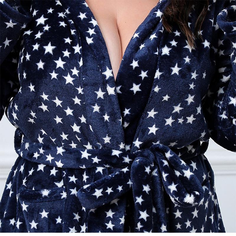 Winter Women's Robes Plus Size Double-sided Bathrobe Thickened Hooded Robe