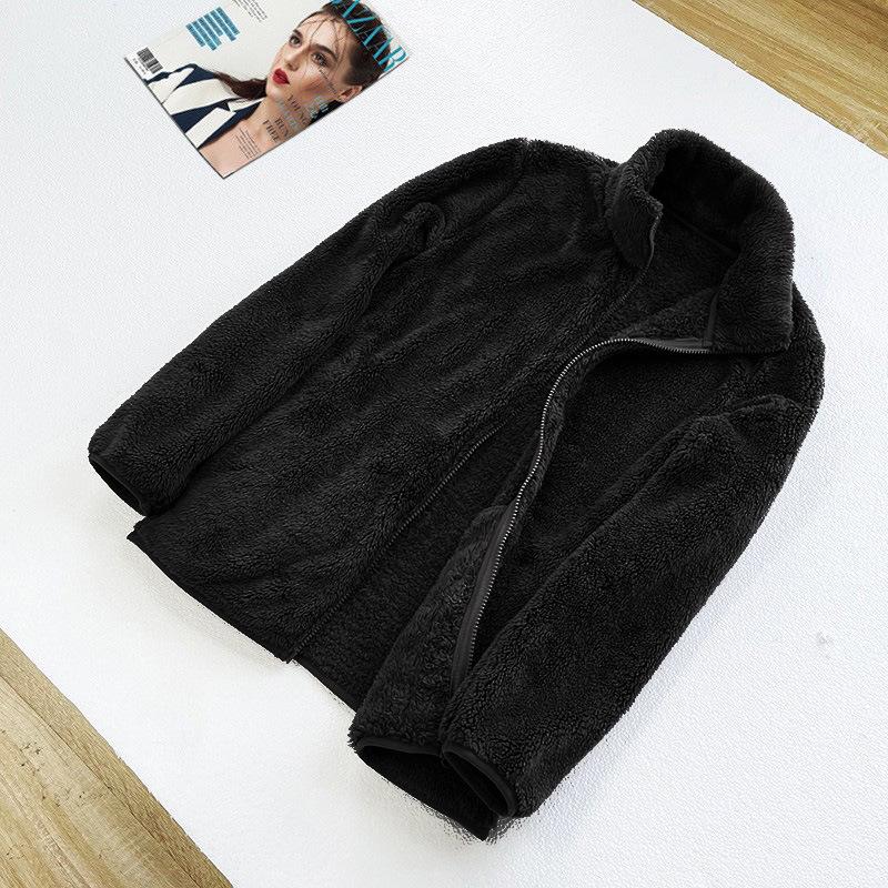 Autumn winter women's long fleece fleece zipper jacket warm double-sided coral fleece fleece fleece jacket oversized premium clothing