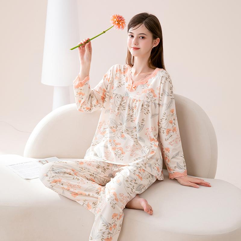 Fenteng [100% pure cotton] lace V-neck Xinjiang cotton home clothes sleepwear women's fresh flowers 26 new styles