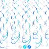 BEISHIDA Blue Blue Silver Hanging Swirls Party Decorations Plastic Streamer for Ceiling, Birthday Hanging Party Supplies, Pack of 30
