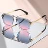 Retro-style simple double-beam flat-top flat mirror metal temple, versatile decorative sunglasses for daily wear
