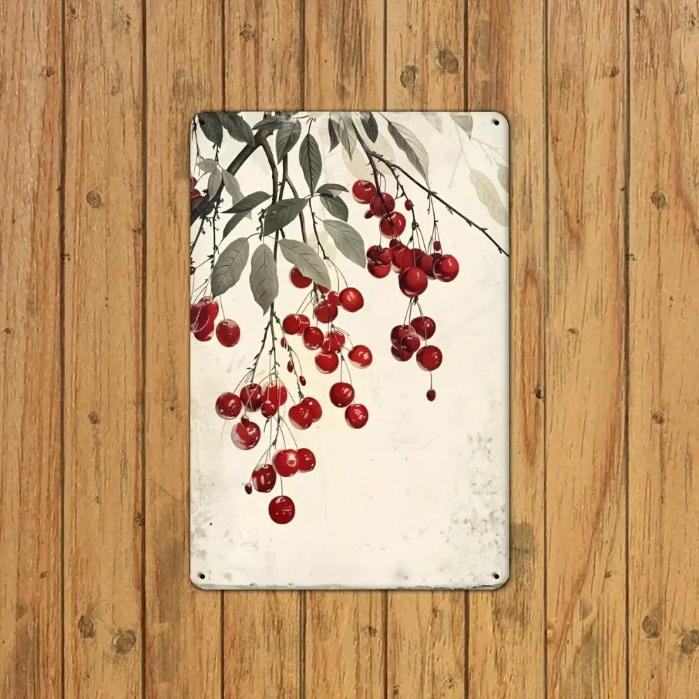 Vintage Cherry Metal Sign - Rust-Proof Wall Art for Home Bar, Cafe & Outdoor Decor, Classic Elegant Accent