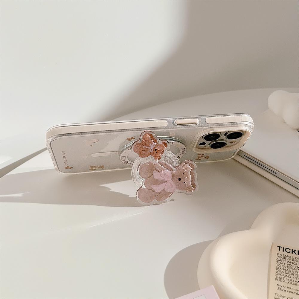 Cute Bear Stand Magnetic Attachment 15Promax Sweet IPhone16 Phone Case Suitable for 13 Shockproof 1211