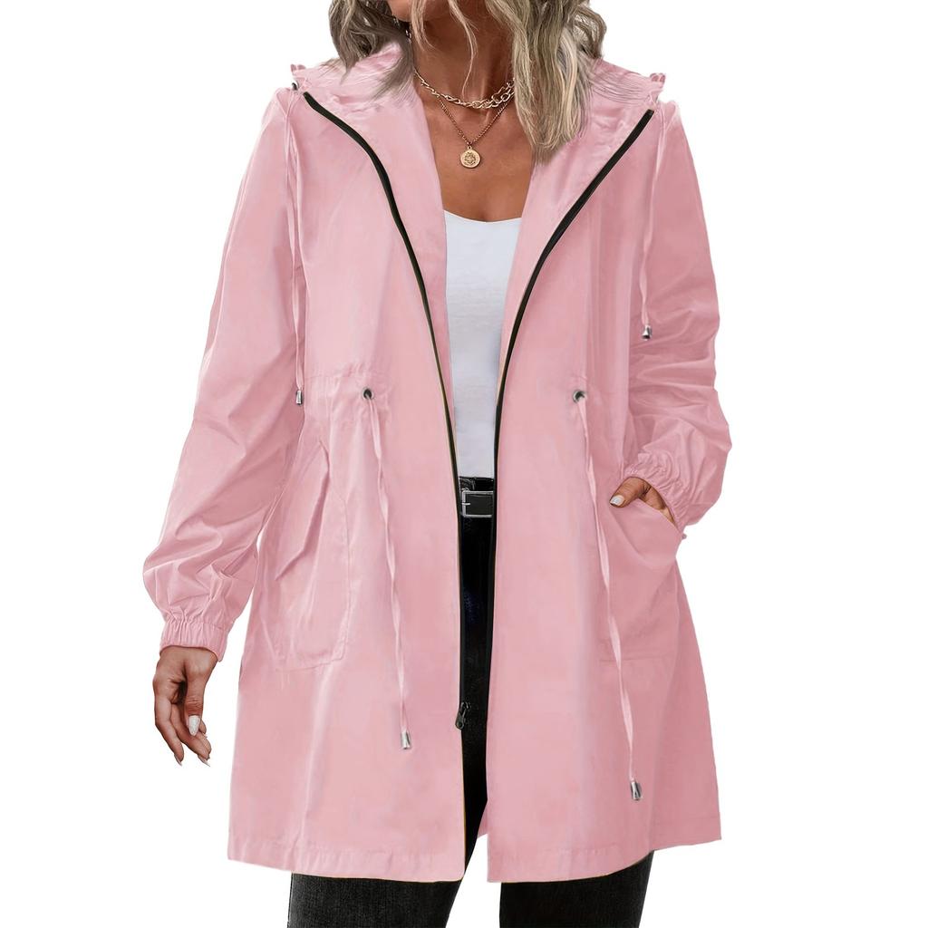 Dámské Outdoorové Sportovní Oblečení Pláštěnky s Kapucí Lehká Venkovní Nepromokavá Větruodolná Bunda s Kapucí Jednobarevná Trenčkotová Bunda Nadměrná Velikost